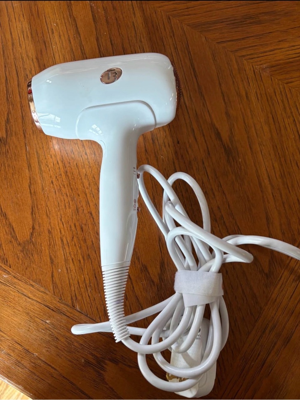 T3 White Hair Dryer with Rose Gold Accents